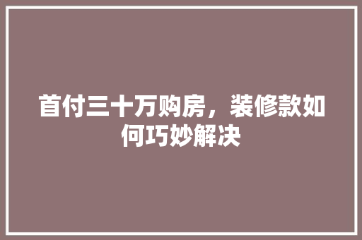 首付三十万购房，装修款如何巧妙解决