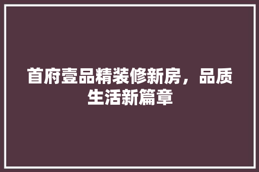 首府壹品精装修新房，品质生活新篇章