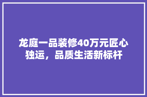 龙庭一品装修40万元匠心独运，品质生活新标杆