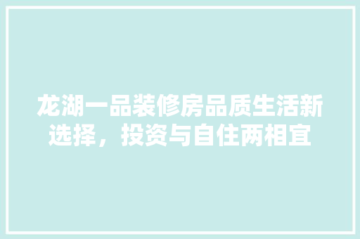 龙湖一品装修房品质生活新选择，投资与自住两相宜
