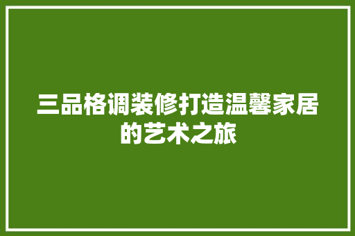 三品格调装修打造温馨家居的艺术之旅