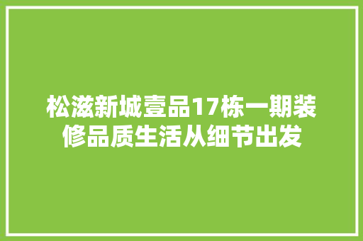 松滋新城壹品17栋一期装修品质生活从细节出发