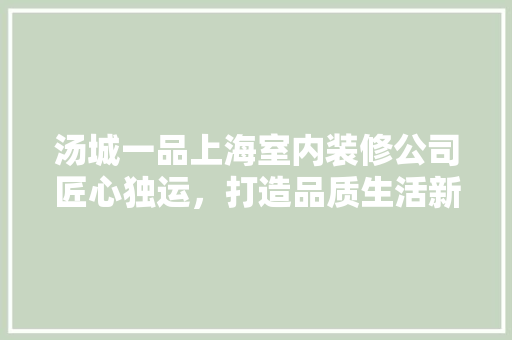 汤城一品上海室内装修公司匠心独运，打造品质生活新标杆