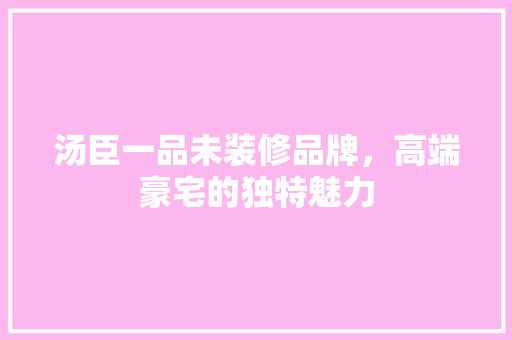 汤臣一品未装修品牌，高端豪宅的独特魅力