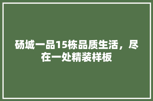 砀城一品15栋品质生活，尽在一处精装样板