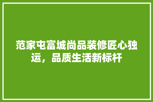 范家屯富城尚品装修匠心独运，品质生活新标杆