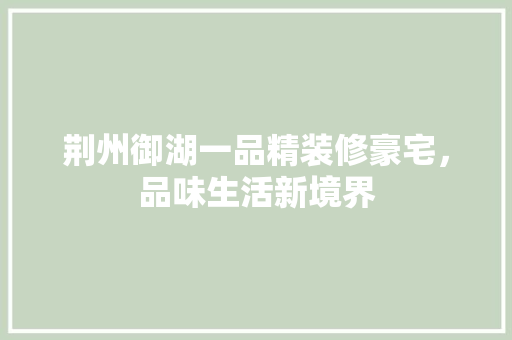荆州御湖一品精装修豪宅，品味生活新境界