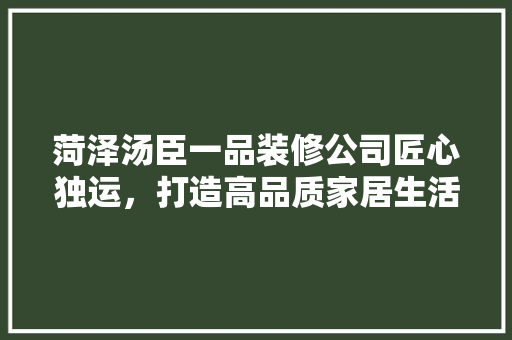 菏泽汤臣一品装修公司匠心独运，打造高品质家居生活