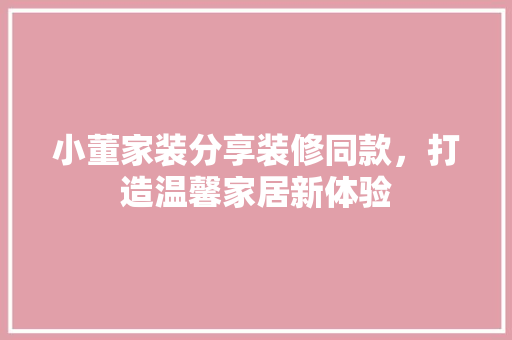 小董家装分享装修同款，打造温馨家居新体验