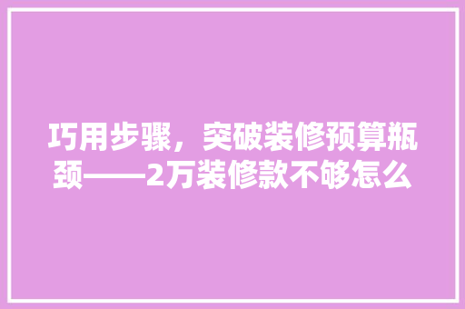 巧用步骤，突破装修预算瓶颈——2万装修款不够怎么办