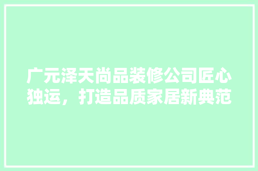 广元泽天尚品装修公司匠心独运，打造品质家居新典范