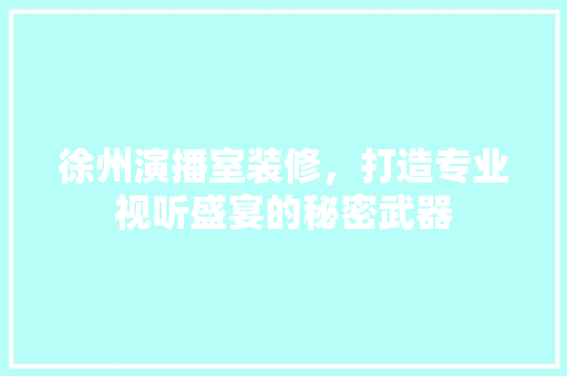 徐州演播室装修，打造专业视听盛宴的秘密武器