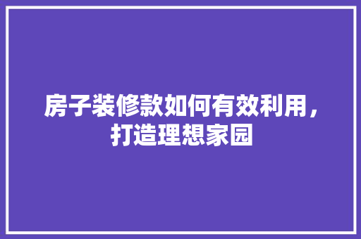 房子装修款如何有效利用，打造理想家园