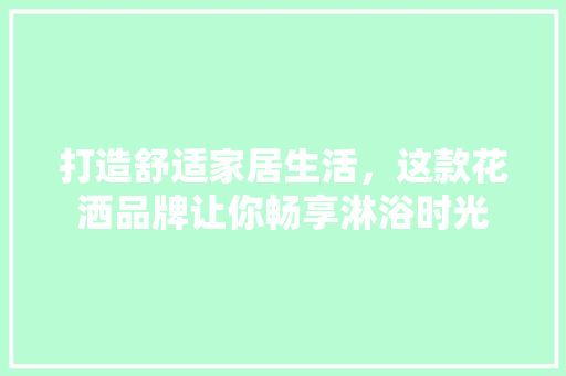 打造舒适家居生活，这款花洒品牌让你畅享淋浴时光