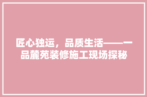 匠心独运，品质生活——一品麓苑装修施工现场探秘