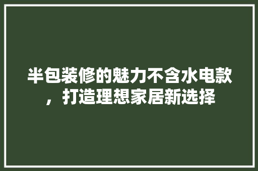 半包装修的魅力不含水电款，打造理想家居新选择
