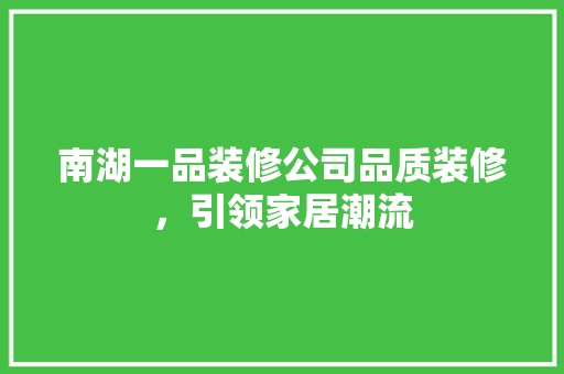 南湖一品装修公司品质装修，引领家居潮流
