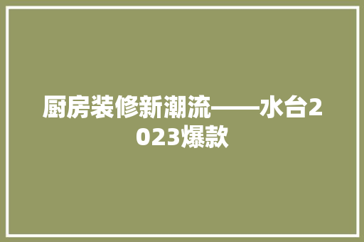 厨房装修新潮流——水台2023爆款
