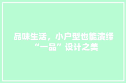 品味生活，小户型也能演绎“一品”设计之美