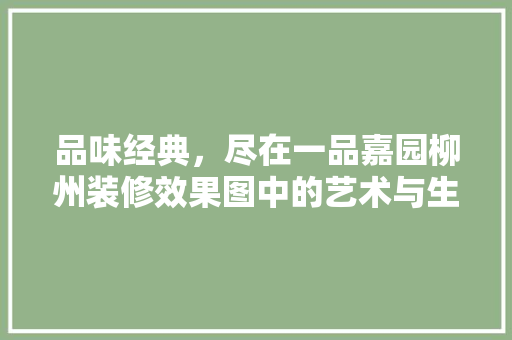 品味经典，尽在一品嘉园柳州装修效果图中的艺术与生活交融