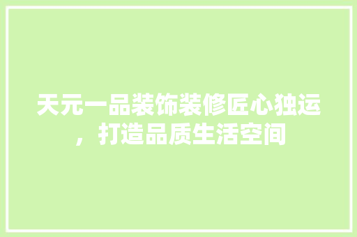 天元一品装饰装修匠心独运，打造品质生活空间