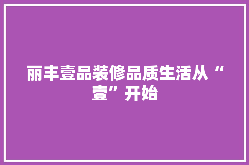 丽丰壹品装修品质生活从“壹”开始