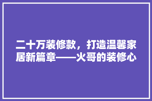 二十万装修款，打造温馨家居新篇章——火哥的装修心得分享