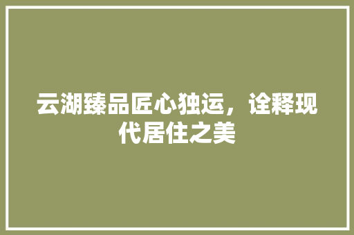 云湖臻品匠心独运，诠释现代居住之美