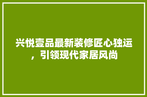 兴悦壹品最新装修匠心独运，引领现代家居风尚