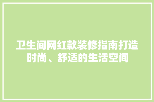卫生间网红款装修指南打造时尚、舒适的生活空间