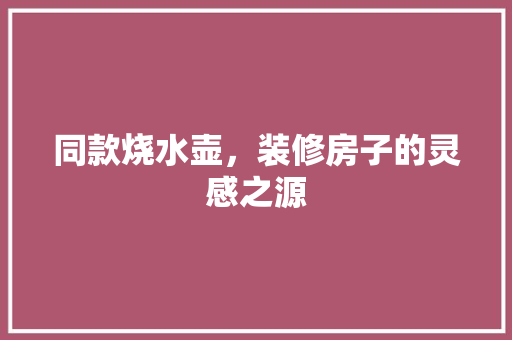 同款烧水壶，装修房子的灵感之源