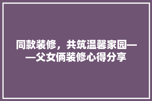 同款装修，共筑温馨家园——父女俩装修心得分享