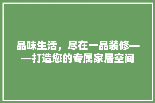 品味生活，尽在一品装修——打造您的专属家居空间
