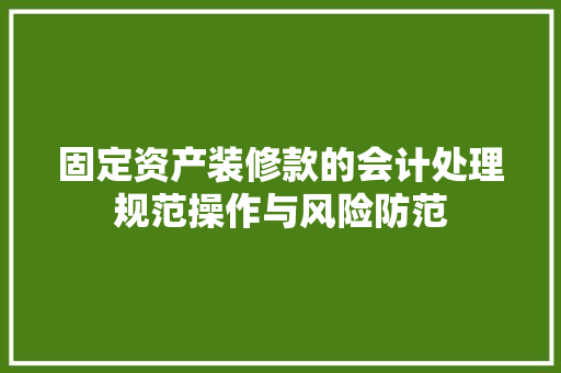 固定资产装修款的会计处理规范操作与风险防范