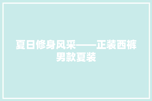 夏日修身风采——正装西裤男款夏装
