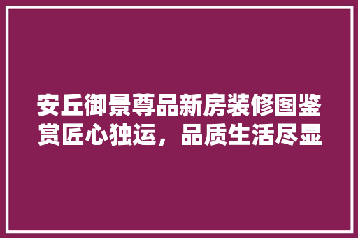 安丘御景尊品新房装修图鉴赏匠心独运，品质生活尽显