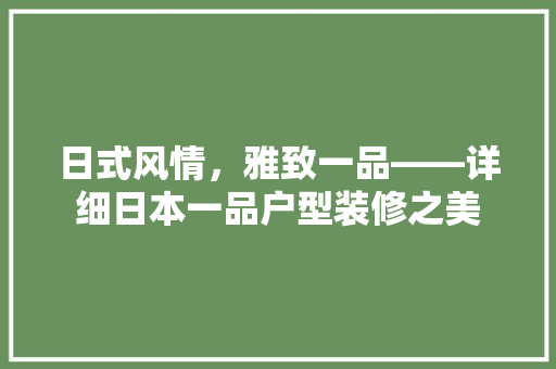 日式风情，雅致一品——详细日本一品户型装修之美