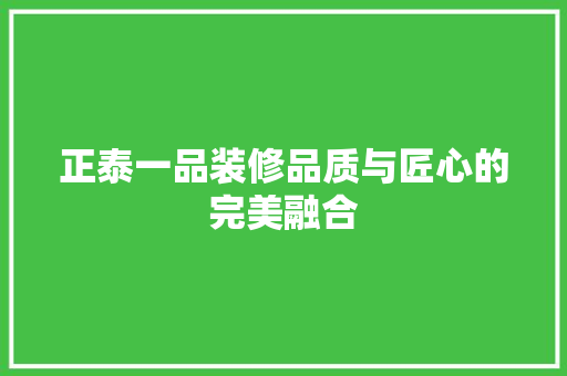 正泰一品装修品质与匠心的完美融合