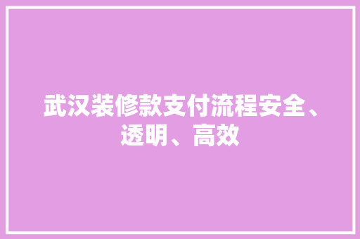 武汉装修款支付流程安全、透明、高效