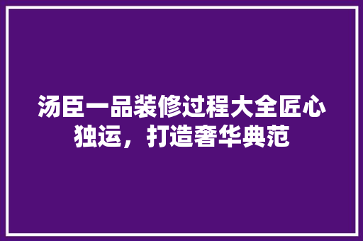 汤臣一品装修过程大全匠心独运，打造奢华典范