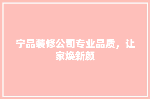 宁品装修公司专业品质，让家焕新颜