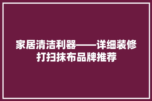 家居清洁利器——详细装修打扫抹布品牌推荐