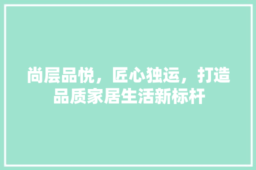 尚层品悦，匠心独运，打造品质家居生活新标杆