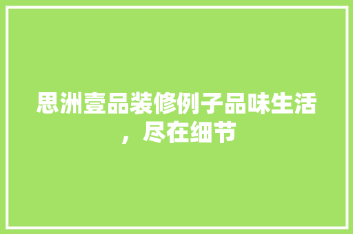 思洲壹品装修例子品味生活，尽在细节