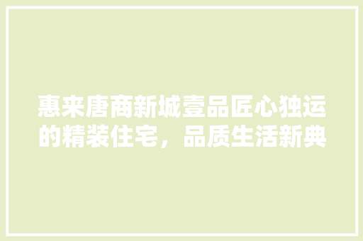 惠来唐商新城壹品匠心独运的精装住宅，品质生活新典范