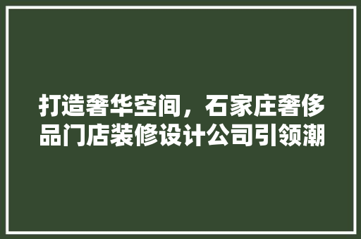 打造奢华空间，石家庄奢侈品门店装修设计公司引领潮流