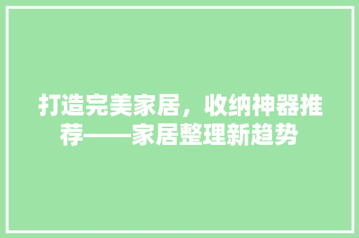 打造完美家居，收纳神器推荐——家居整理新趋势