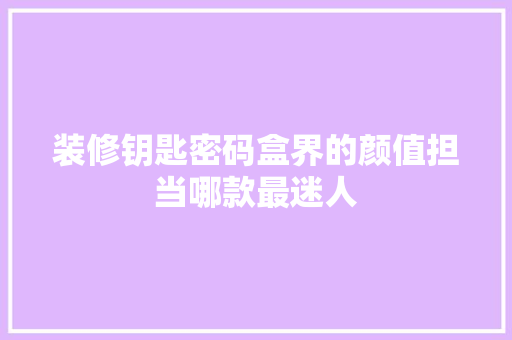 装修钥匙密码盒界的颜值担当哪款最迷人