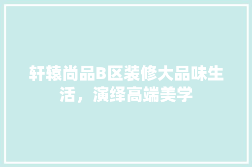 轩辕尚品B区装修大品味生活，演绎高端美学