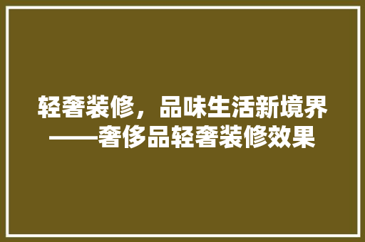 轻奢装修，品味生活新境界——奢侈品轻奢装修效果